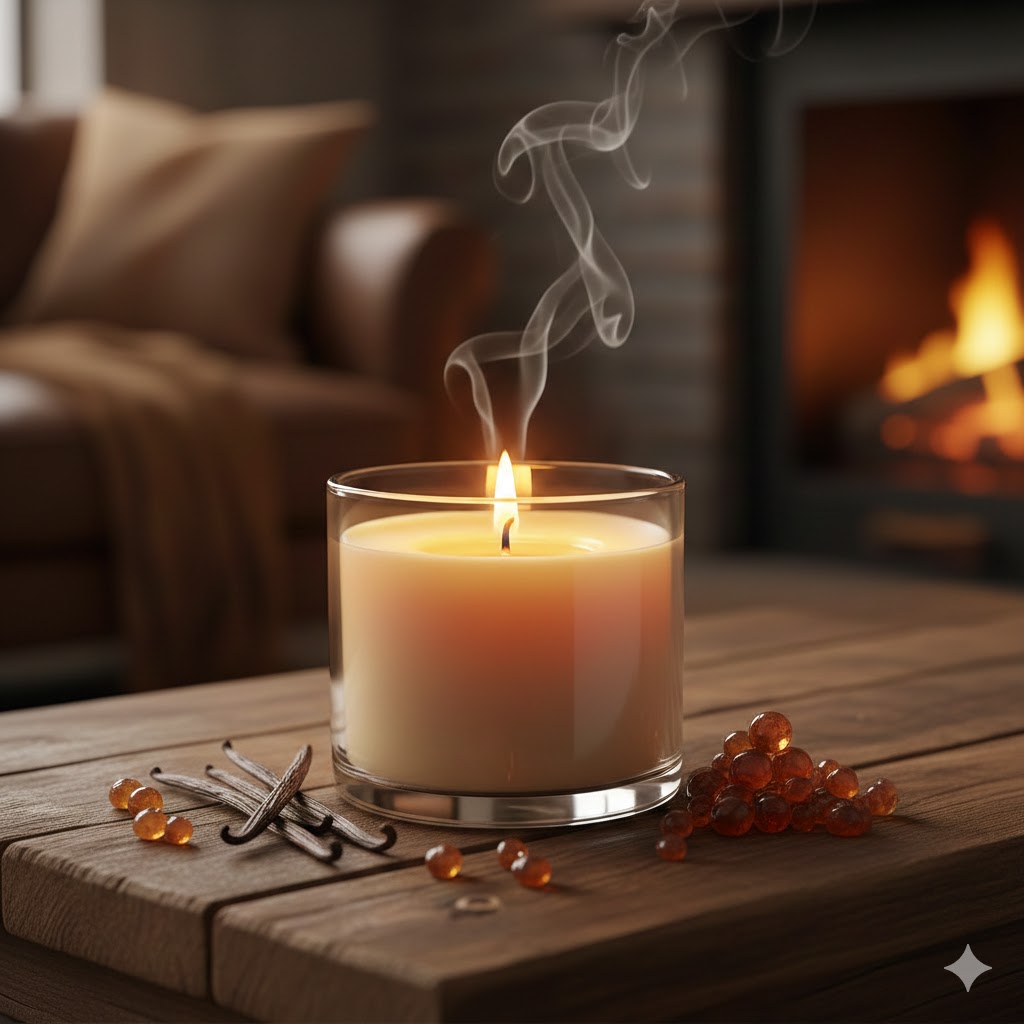 Duftlys med varm amber og vanilje